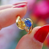 Ellibelle Jewellery Vintage 1986 Bi-Colour Yellow & Blue Sapphire 18ct Gold Crossover Ring