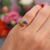 Ellibelle Jewellery Vintage 1986 Bi-Colour Yellow & Blue Sapphire 18ct Gold Crossover Ring