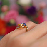 Ellibelle Jewellery Vintage 1986 Bi-Colour Yellow & Blue Sapphire 18ct Gold Crossover Ring