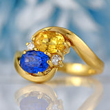 Ellibelle Jewellery Vintage 1986 Bi-Colour Yellow & Blue Sapphire 18ct Gold Crossover Ring