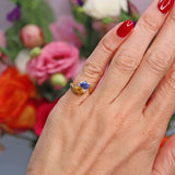 Ellibelle Jewellery Vintage 1986 Bi-Colour Yellow & Blue Sapphire 18ct Gold Crossover Ring