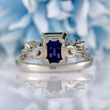 Ellibelle Jewellery Vintage 1986 Emerald-Cut Sapphire & Diamond 18ct White Gold Three-Stone Ring
