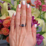 Ellibelle Jewellery Vintage 1986 Emerald-Cut Sapphire & Diamond 18ct White Gold Three-Stone Ring