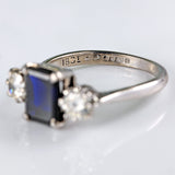 Ellibelle Jewellery Vintage 1986 Emerald-Cut Sapphire & Diamond 18ct White Gold Three-Stone Ring
