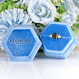 Ellibelle Jewellery Vintage 1986 Emerald-Cut Sapphire & Diamond 18ct White Gold Three-Stone Ring