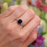 Ellibelle Jewellery Vintage 1986 Emerald-Cut Sapphire & Diamond 18ct White Gold Three-Stone Ring