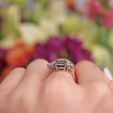 Ellibelle Jewellery Vintage 1986 Emerald-Cut Sapphire & Diamond 18ct White Gold Three-Stone Ring