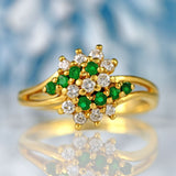 Ellibelle Jewellery Vintage 1986 Emerald & Diamond 18ct Gold Cluster Dress Ring