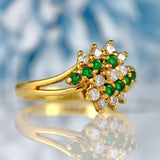Ellibelle Jewellery Vintage 1986 Emerald & Diamond 18ct Gold Cluster Dress Ring