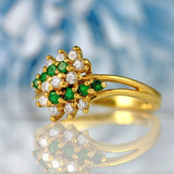 Ellibelle Jewellery Vintage 1986 Emerald & Diamond 18ct Gold Cluster Dress Ring