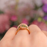 Ellibelle Jewellery Vintage 1986 Emerald & Diamond 18ct Gold Cluster Dress Ring