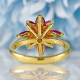 Ellibelle Jewellery Vintage 1986 Pear-Cut Ruby & Diamond 18ct Gold Flower Cluster Ring