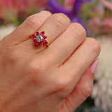 Ellibelle Jewellery Vintage 1986 Pear-Cut Ruby & Diamond 18ct Gold Flower Cluster Ring