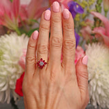 Ellibelle Jewellery Vintage 1986 Pear-Cut Ruby & Diamond 18ct Gold Flower Cluster Ring