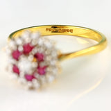 Ellibelle Jewellery Vintage 1986 Ruby & Diamond 18ct Gold Cluster Ring