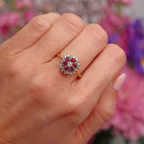 Ellibelle Jewellery Vintage 1986 Ruby & Diamond 18ct Gold Cluster Ring