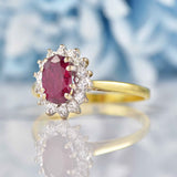 Ellibelle Jewellery Vintage 1986 Ruby & Diamond 18ct Gold Cluster Ring