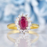 Ellibelle Jewellery Vintage 1986 Ruby & Diamond 18ct Gold Cluster Ring
