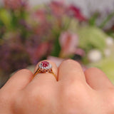 Ellibelle Jewellery Vintage 1986 Ruby & Diamond 18ct Gold Cluster Ring