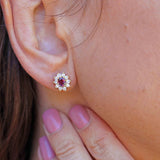 Ellibelle Jewellery Vintage 1986 Ruby & Diamond 18ct Gold Oval Cluster Stud Earrings
