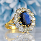 Ellibelle Jewellery Vintage 1986 Sapphire & Diamond 18ct Gold Cluster Engagement Ring (1.95cts)