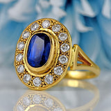 Ellibelle Jewellery Vintage 1986 Sapphire & Diamond 18ct Gold Cluster Engagement Ring (2.30cts)