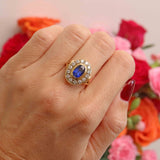 Ellibelle Jewellery Vintage 1986 Sapphire & Diamond 18ct Gold Cluster Engagement Ring (2.30cts)
