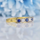 Ellibelle Jewellery Vintage 1986 Sapphire & Diamond 18ct Gold Half-Eternity Band Ring
