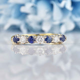 Ellibelle Jewellery Vintage 1986 Sapphire & Diamond 18ct Gold Half-Eternity Band Ring