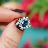 Ellibelle Jewellery Vintage 1986 Sapphire & Vari-Cut Diamond 18ct Gold Cluster Ring