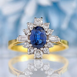 Ellibelle Jewellery Vintage 1986 Sapphire & Vari-Cut Diamond 18ct Gold Cluster Ring