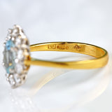 Ellibelle Jewellery Vintage 1987 Aquamarine & Diamond 18ct Gold Cluster Ring