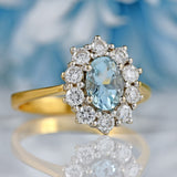 Ellibelle Jewellery Vintage 1987 Aquamarine & Diamond 18ct Gold Cluster Ring