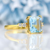 Ellibelle Jewellery Vintage 1987 Aquamarine & Diamond 18ct Gold Ring