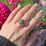 Ellibelle Jewellery Vintage 1987 Black Opal & Diamond 18ct Gold Cluster Ring