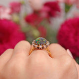 Ellibelle Jewellery Vintage 1987 Black Opal & Diamond 18ct Gold Cluster Ring