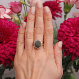 Ellibelle Jewellery Vintage 1987 Black Opal & Diamond 18ct Gold Cluster Ring
