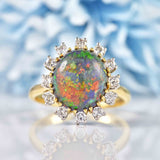 Ellibelle Jewellery Vintage 1987 Black Opal & Diamond 18ct Gold Cluster Ring