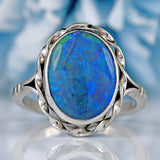 Ellibelle Jewellery Vintage 1987 Black Opal Doublet 18ct White Gold Ring