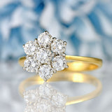 Ellibelle Jewellery Vintage 1987 Diamond 18ct Gold Daisy Cluster Ring (1.05cts)