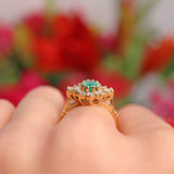 Ellibelle Jewellery Vintage 1987 Emerald & Diamond 18ct Gold Cluster Ring (0.75ct)