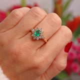Ellibelle Jewellery Vintage 1987 Emerald & Diamond 18ct Gold Cluster Ring (0.75ct)