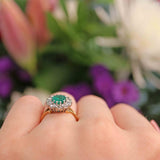Ellibelle Jewellery Vintage 1987 Emerald & Diamond 18ct Gold Cluster Ring