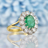 Ellibelle Jewellery Vintage 1987 Emerald & Diamond 18ct Gold Cluster Ring