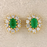 Ellibelle Jewellery Vintage 1987 Emerald & Diamond 18ct Gold Cluster Stud Earrings
