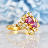 Ellibelle Jewellery Vintage 1987 Ruby & Diamond 18ct Gold Cocktail Ring