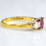 Ellibelle Jewellery Vintage 1987 Ruby & Diamond 18ct Gold Three-Stone Engagement Ring