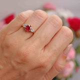 Ellibelle Jewellery Vintage 1987 Ruby & Diamond 18ct Gold Three-Stone Trilogy Engagement Ring
