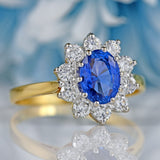 Ellibelle Jewellery Vintage 1987 Sapphire & Diamond 18ct Gold Cluster Ring (1.38cts)
