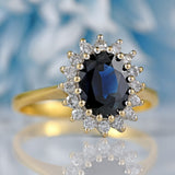 Ellibelle Jewellery Vintage 1987 Sapphire & Diamond 18ct Gold Cluster Ring (1.86cts)
